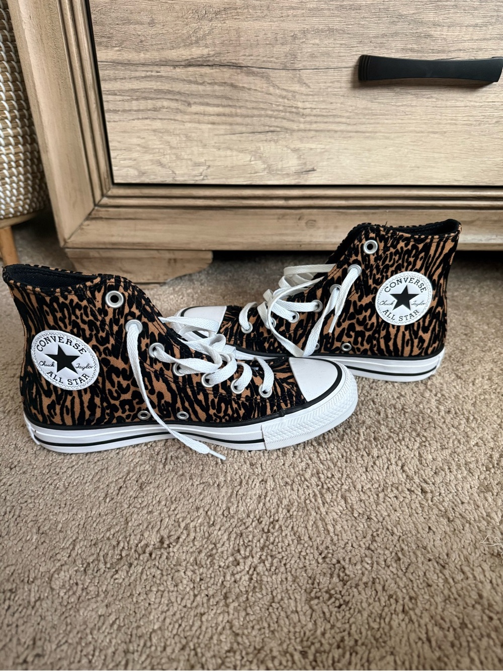 Converse Women’s High Top Sneakers - Brown Leopard with White Accents